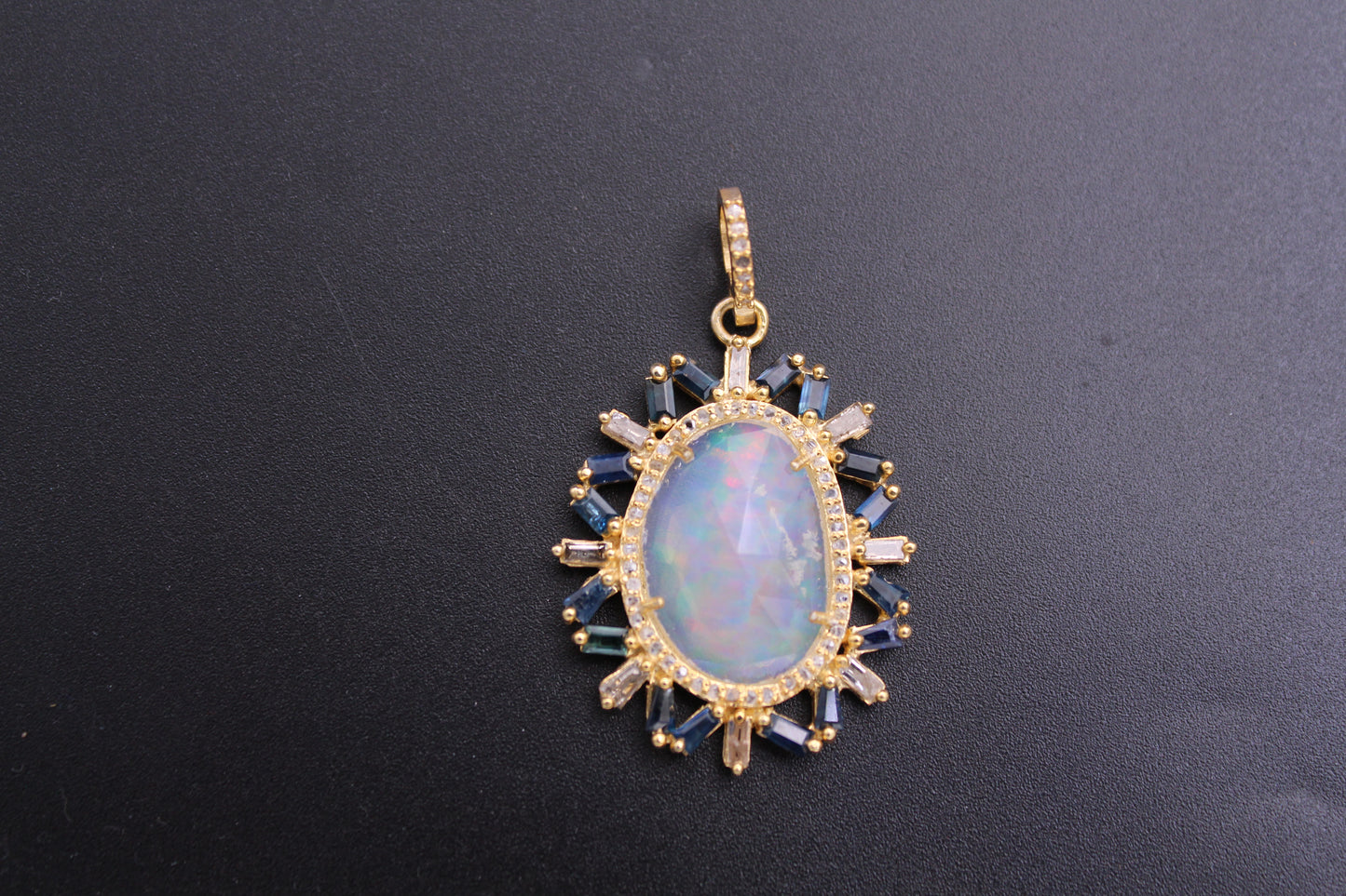 Flower Diamond or Baguette with Gemstone Pendant