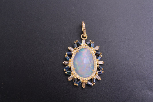 Flower Diamond or Baguette with Gemstone Pendant