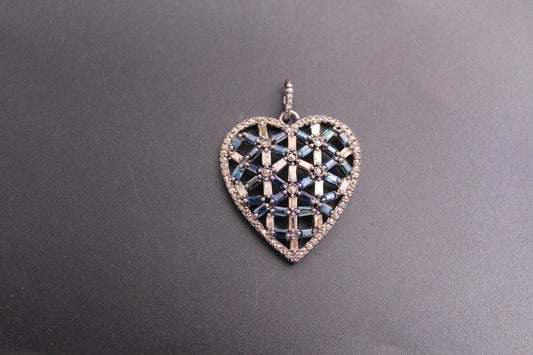 Heart Diamond or Baguette with Blue Sapphire Pendant