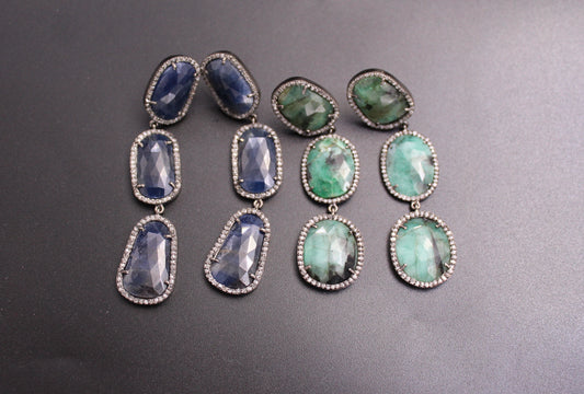 Round Design Diamond and Multi Sapphire Earring