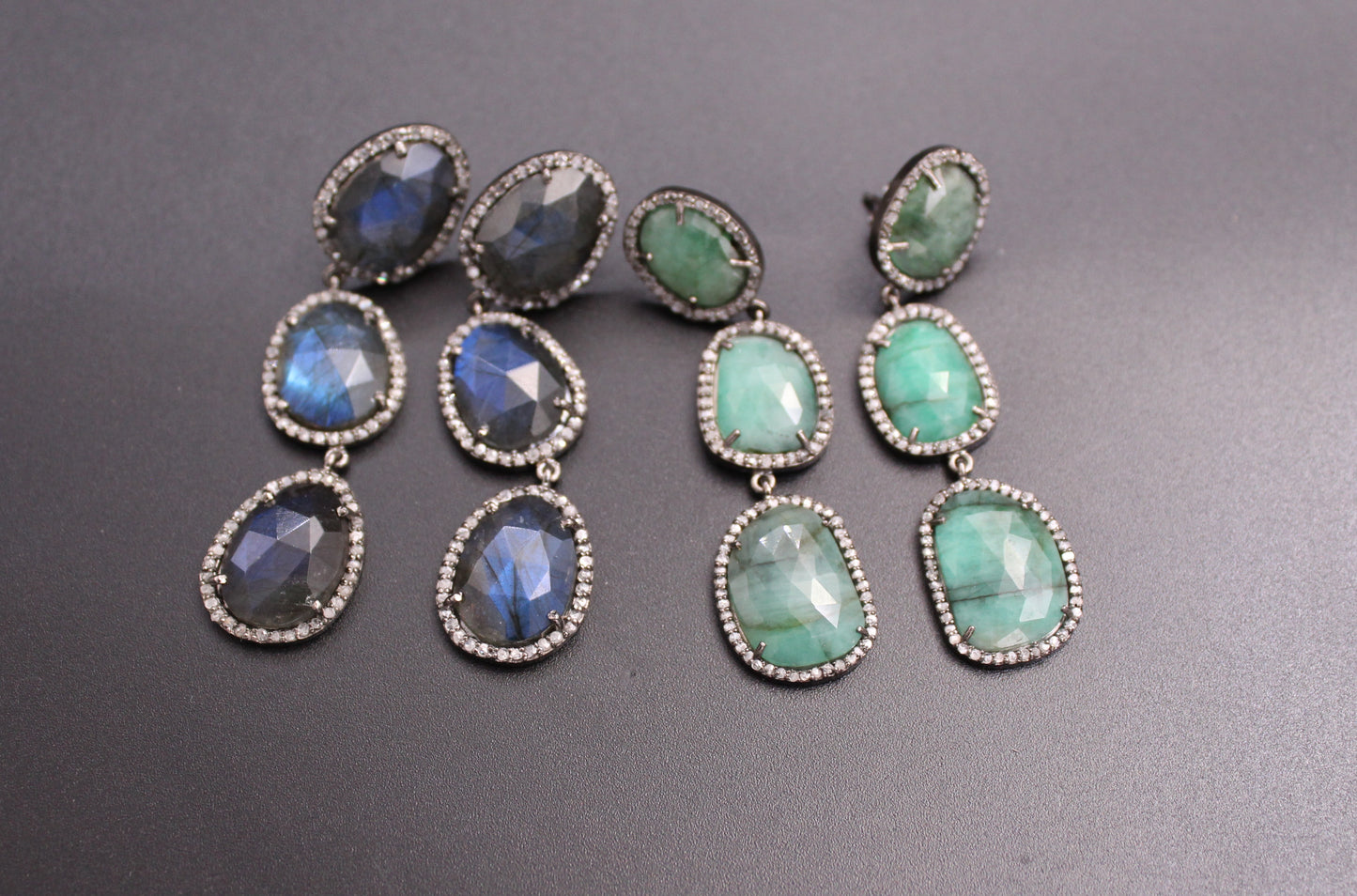 Round Design Diamond and Multi Sapphire Earring
