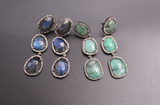 Round Design Diamond and Multi Sapphire Earring