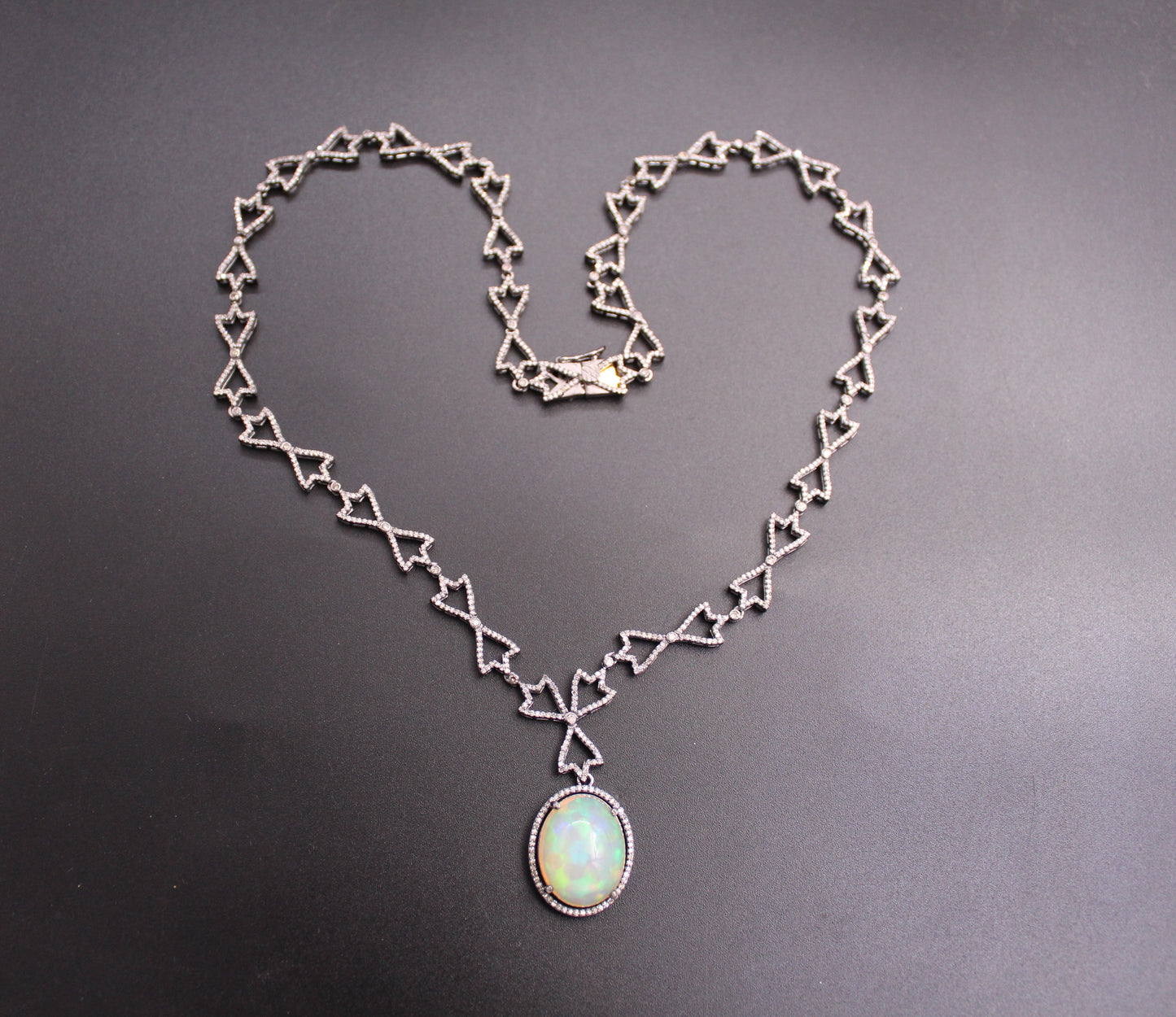 Round Opal Necklace with Diamond