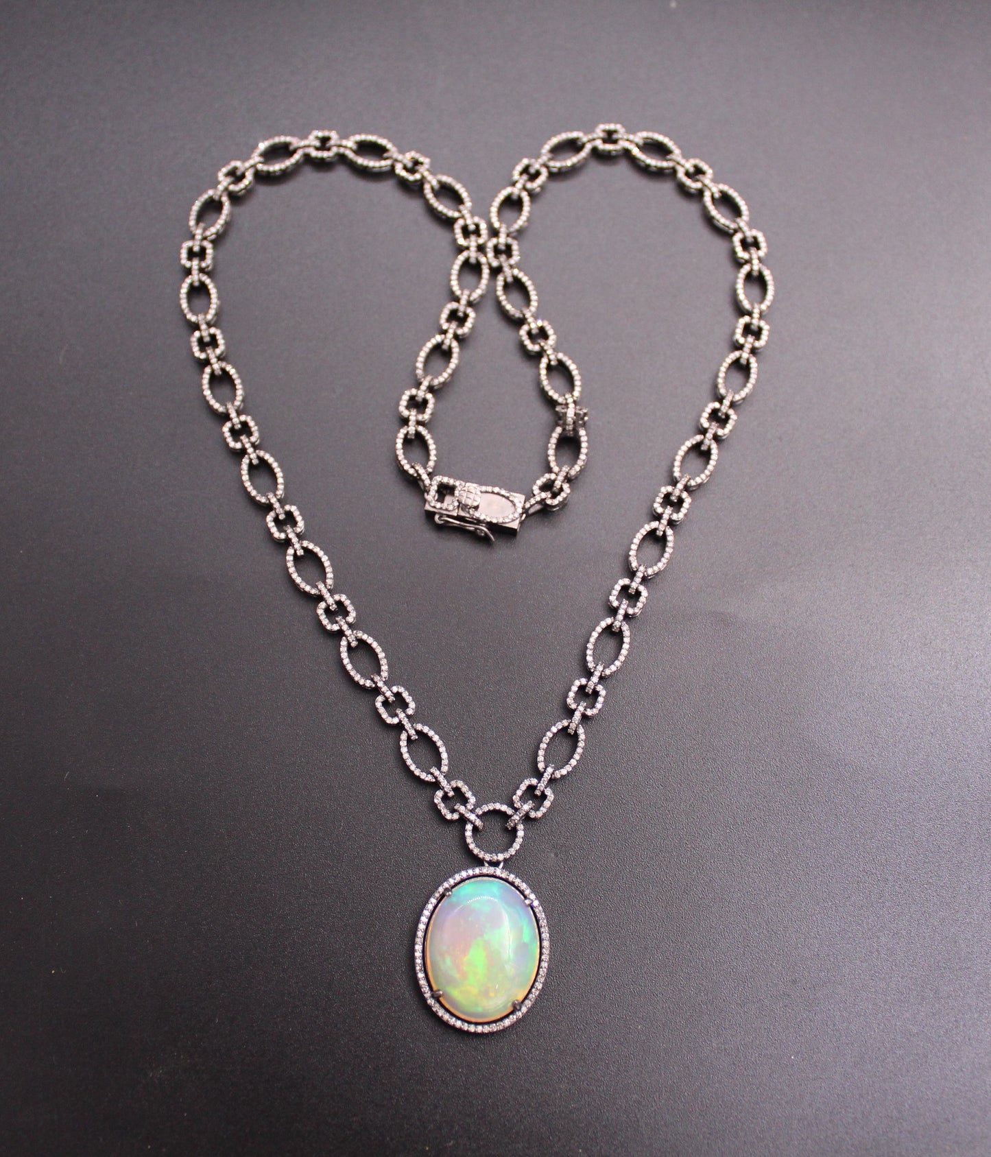 Round Opal Necklace with Diamond