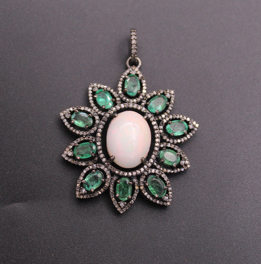 Gemstone and Diamond Flower Pendant