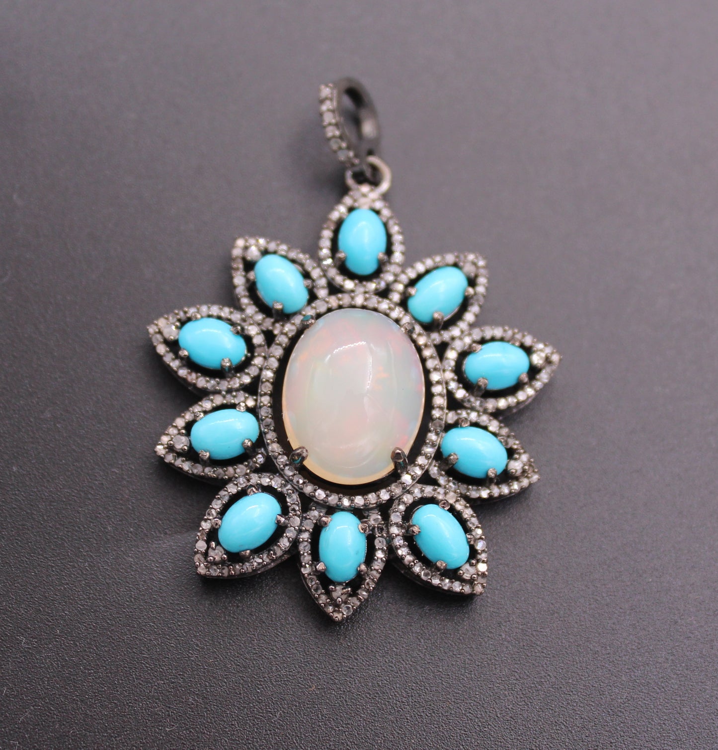 Gemstone and Diamond Flower Pendant