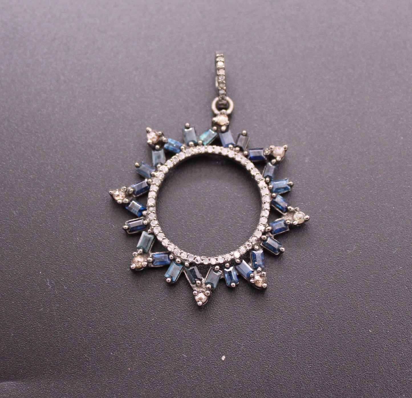 Flower Diamond and Blue Sapphire Pendant