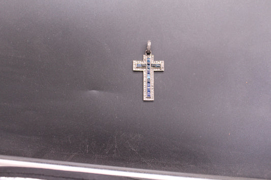 Cross Diamond & Blue Sapphire Pendent
