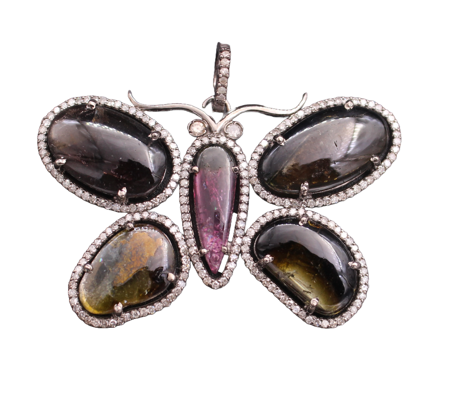 Butterfly Diamond and Multi stone Pendant
