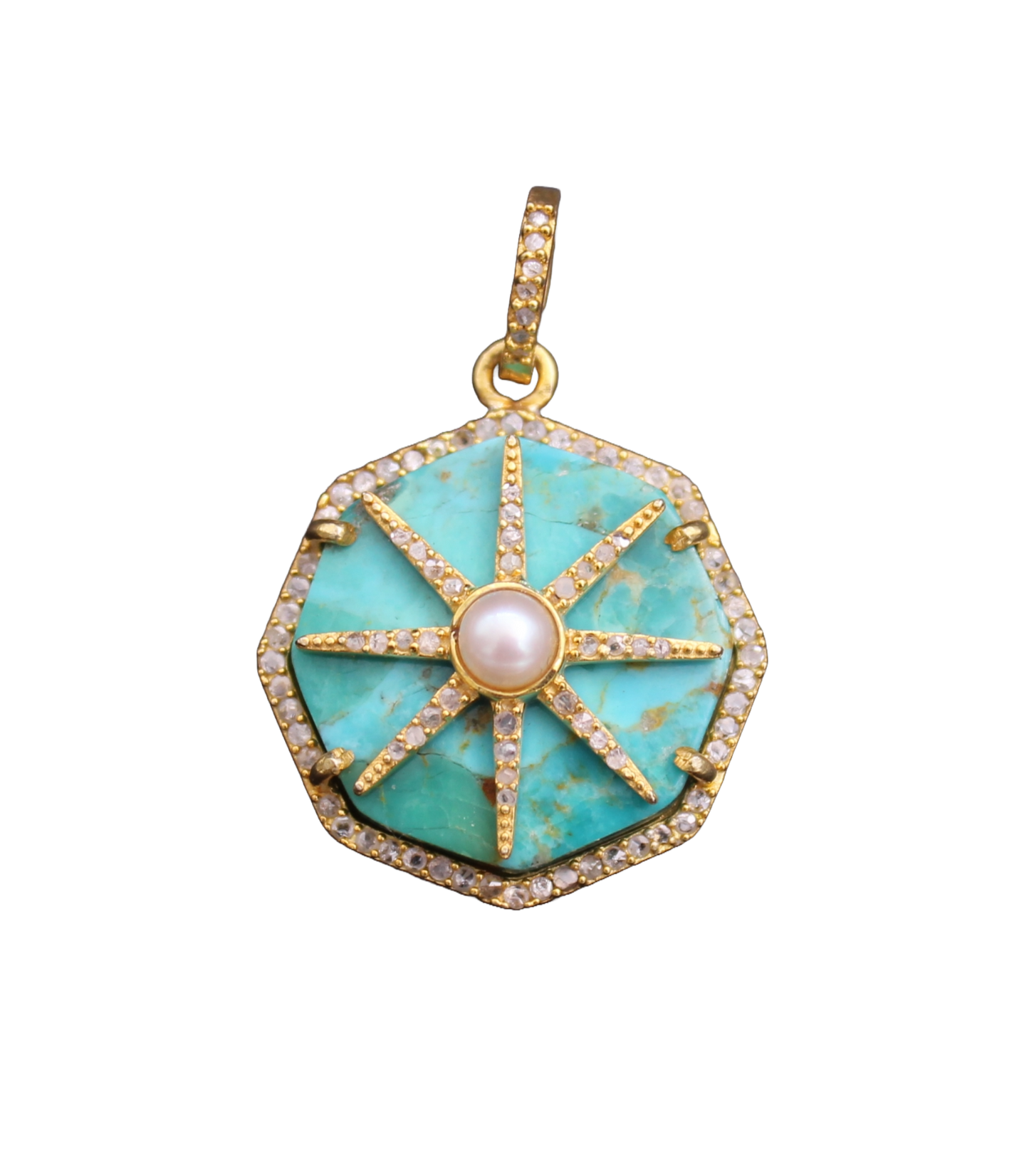 Star Design Diamond and Turquoise Pendant