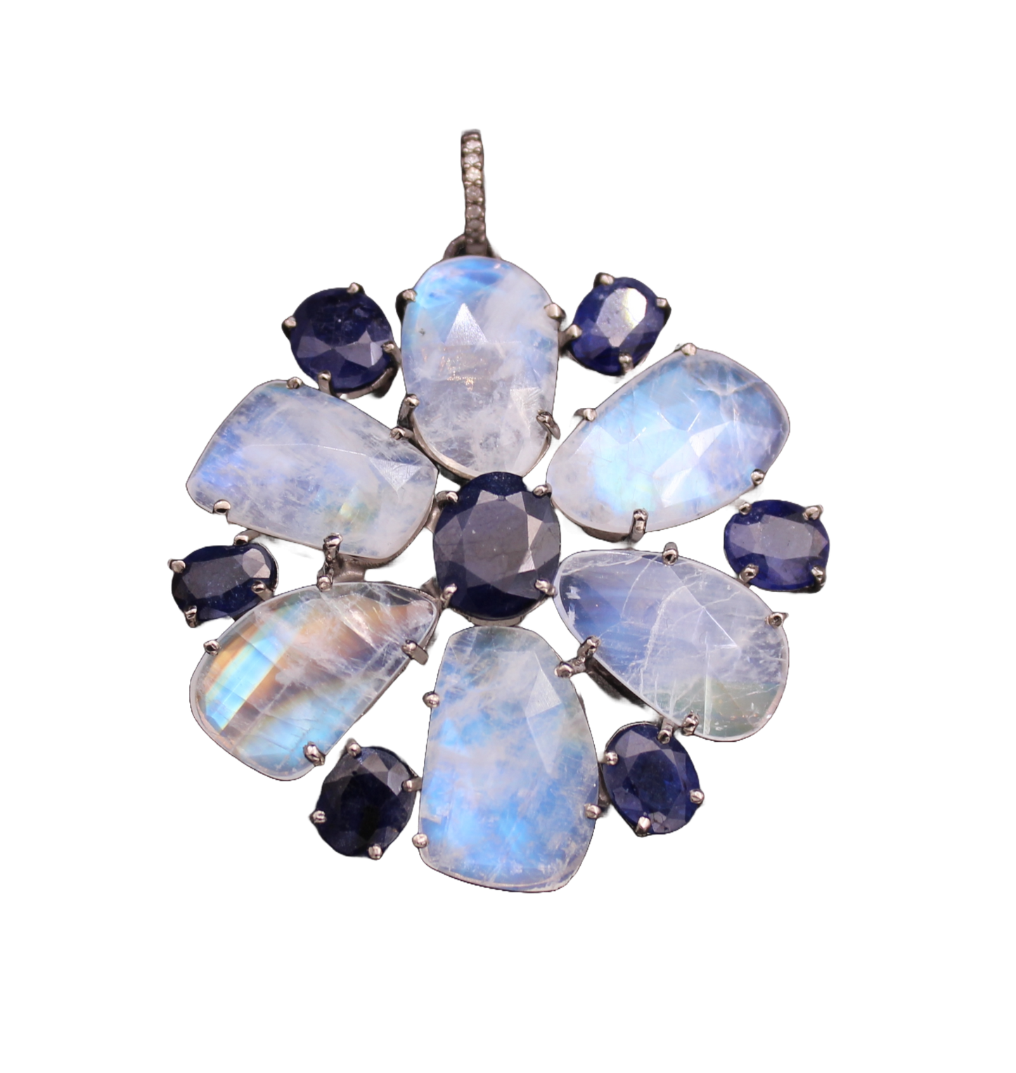 Flower Design Diamond and Gemstone Pendant