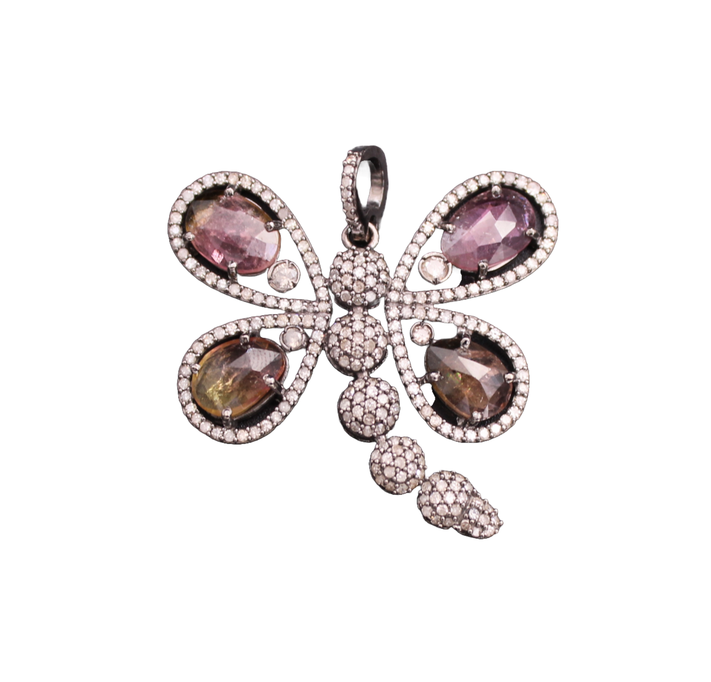 Butterfly Diamond and Multi stone Pendant