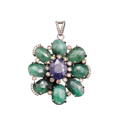 Small Flower Design Diamond and Gemstone Pendant
