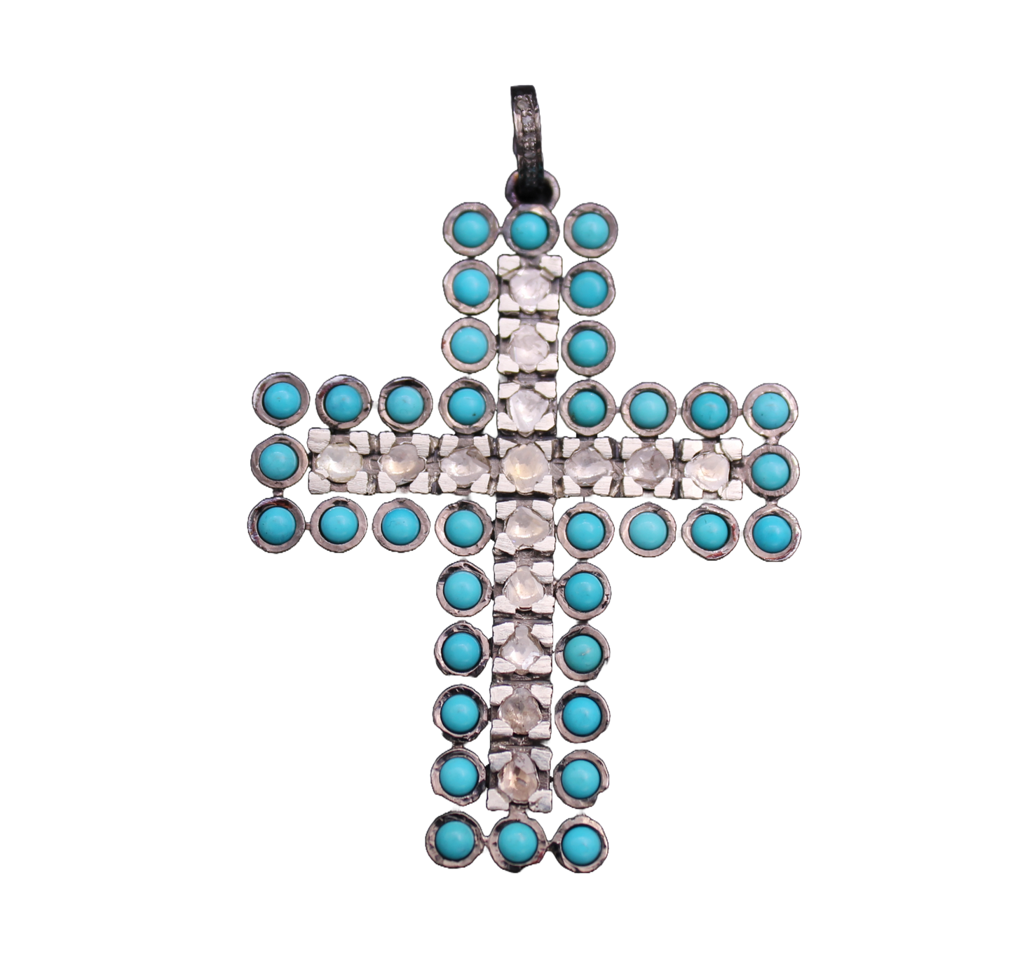 Cross Diamond with Polki and Turquoise Pendant