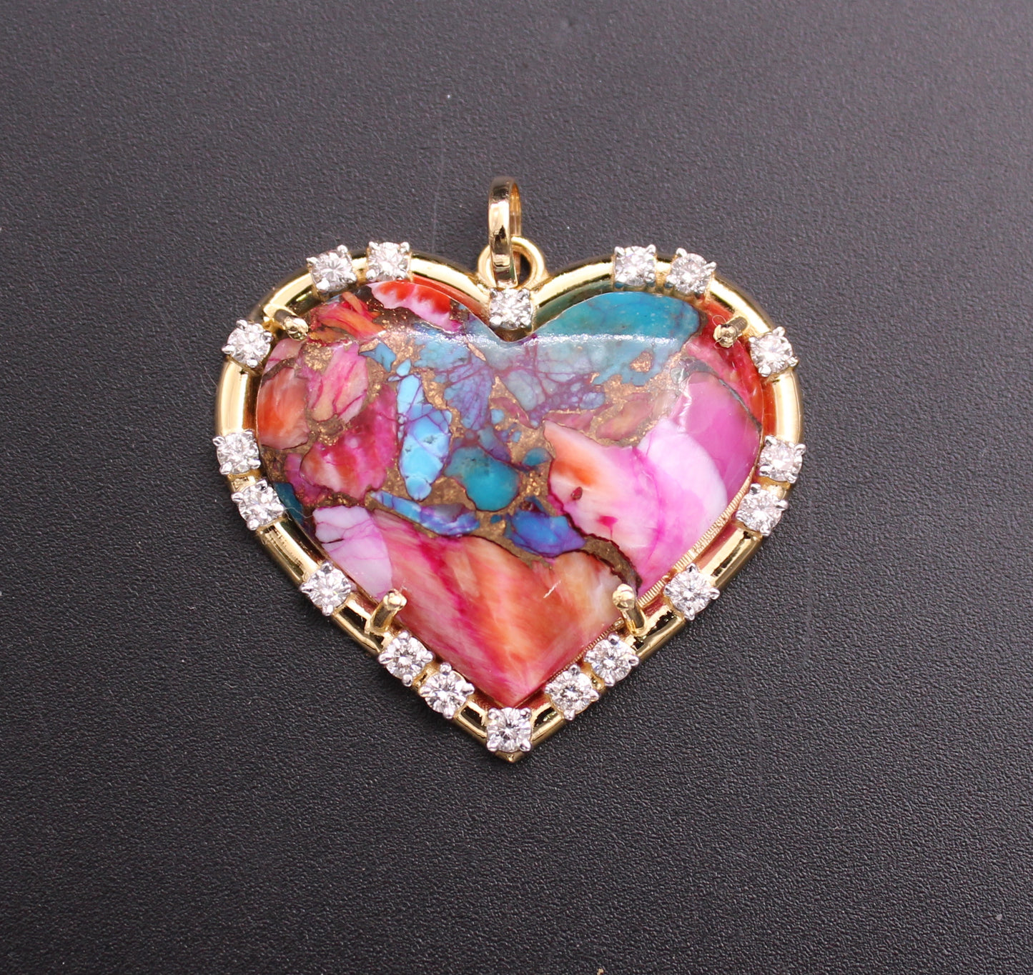 Gold Heart Diamond and Turquoise Pendant