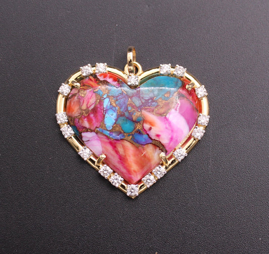 Gold Heart Diamond and  Turquoise Pendant