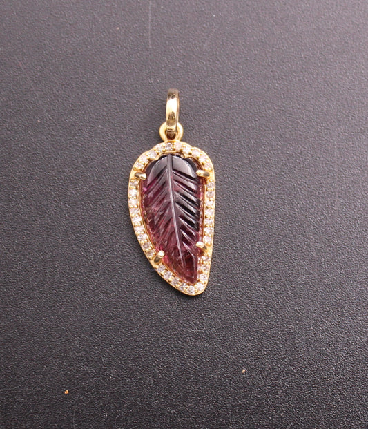 Gold Leaves Diamond and Gemstone Pendant