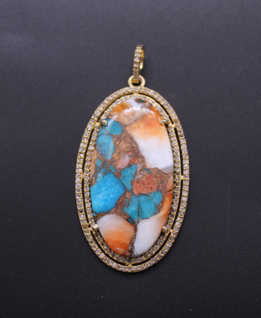 Double Layer Oval Diamond and Gemstone Pendant