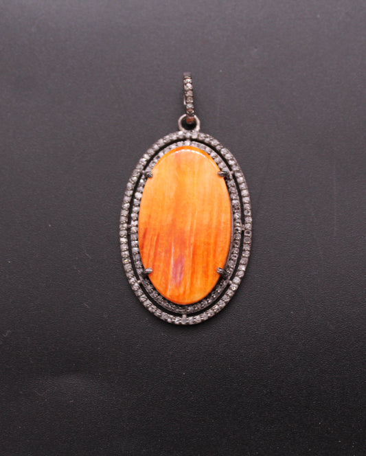 Double Layer Oval Diamond and Gemstone Pendant