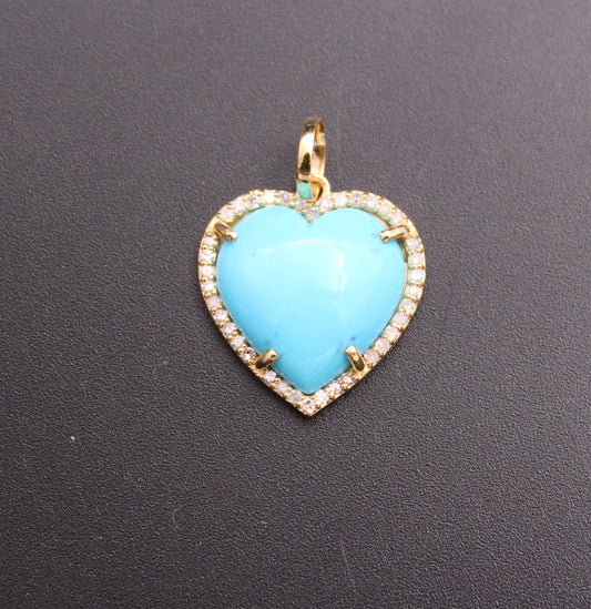 Gold Heart Diamond and Gemstone Pendant