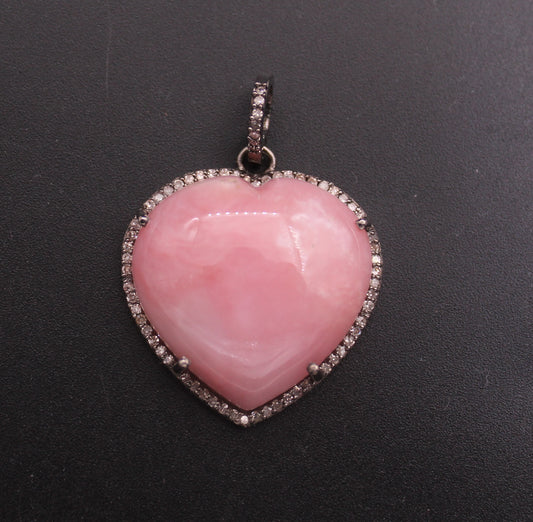 Heart Diamond and Pink Opal Pendant
