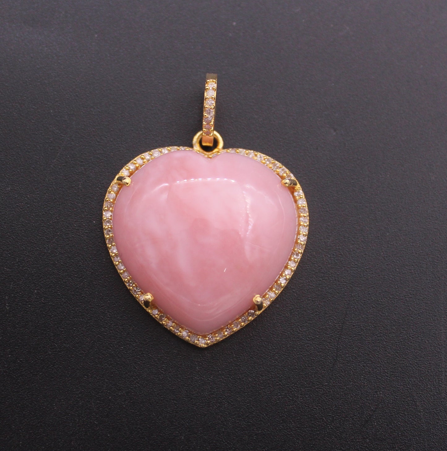 Heart Diamond and Pink Opal Pendant