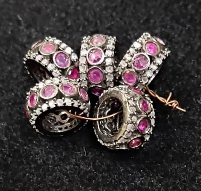 Round Diamond Ruby and Sapphire Bead