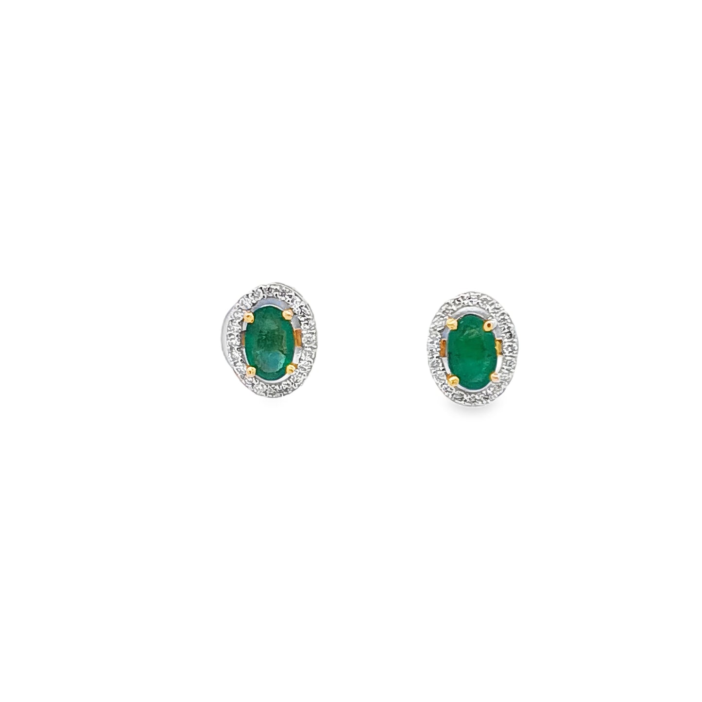 14KT Diamond & Emerald Gold Studs
