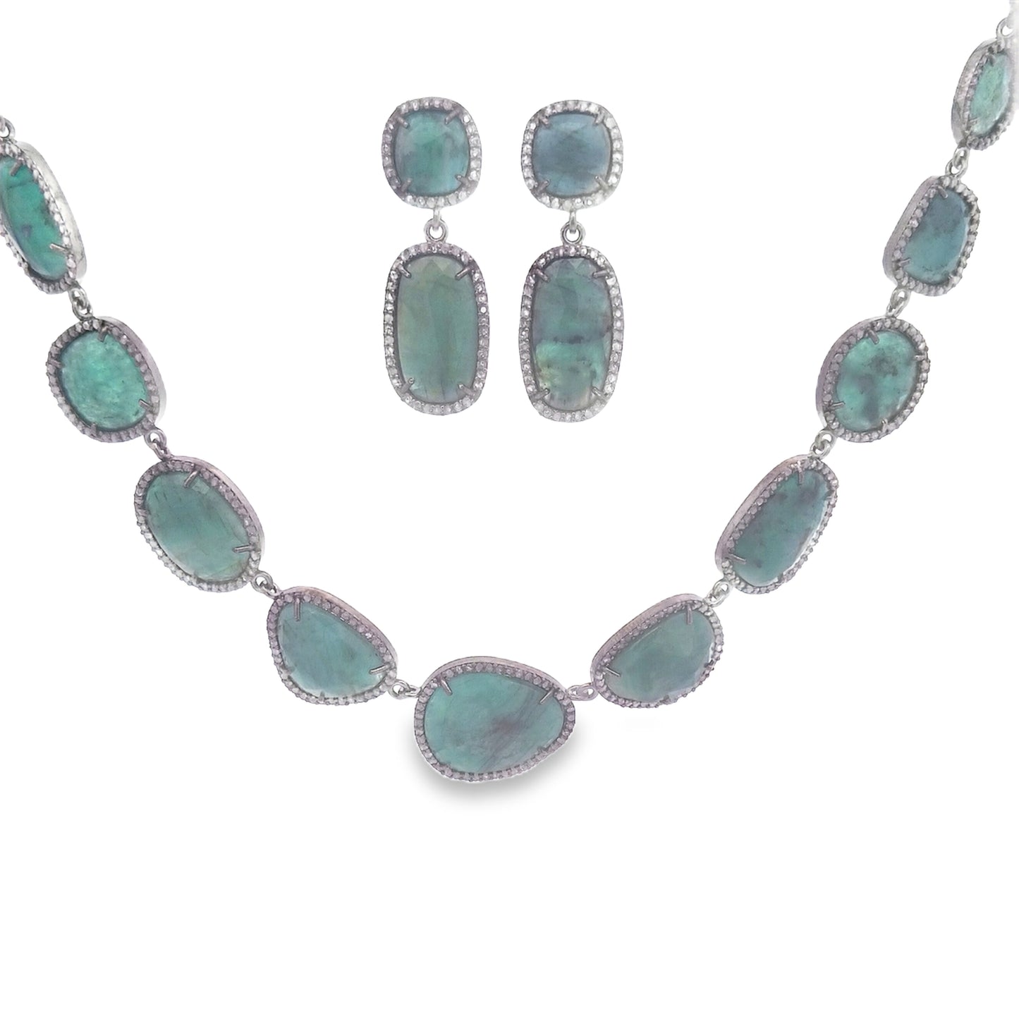 Ruby, Blue Sapphire, Emerald and Diamond Necklace Set