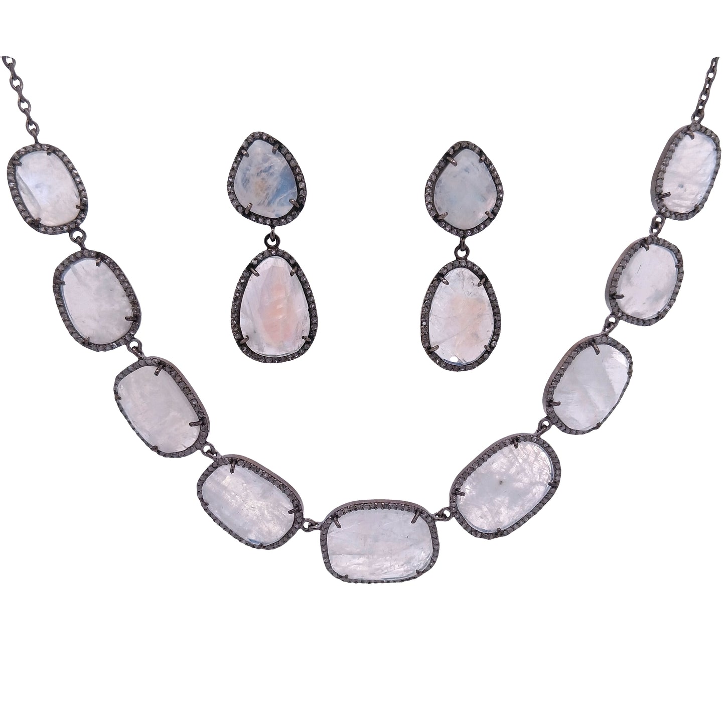 Diamond & Moon Stone Necklace Set