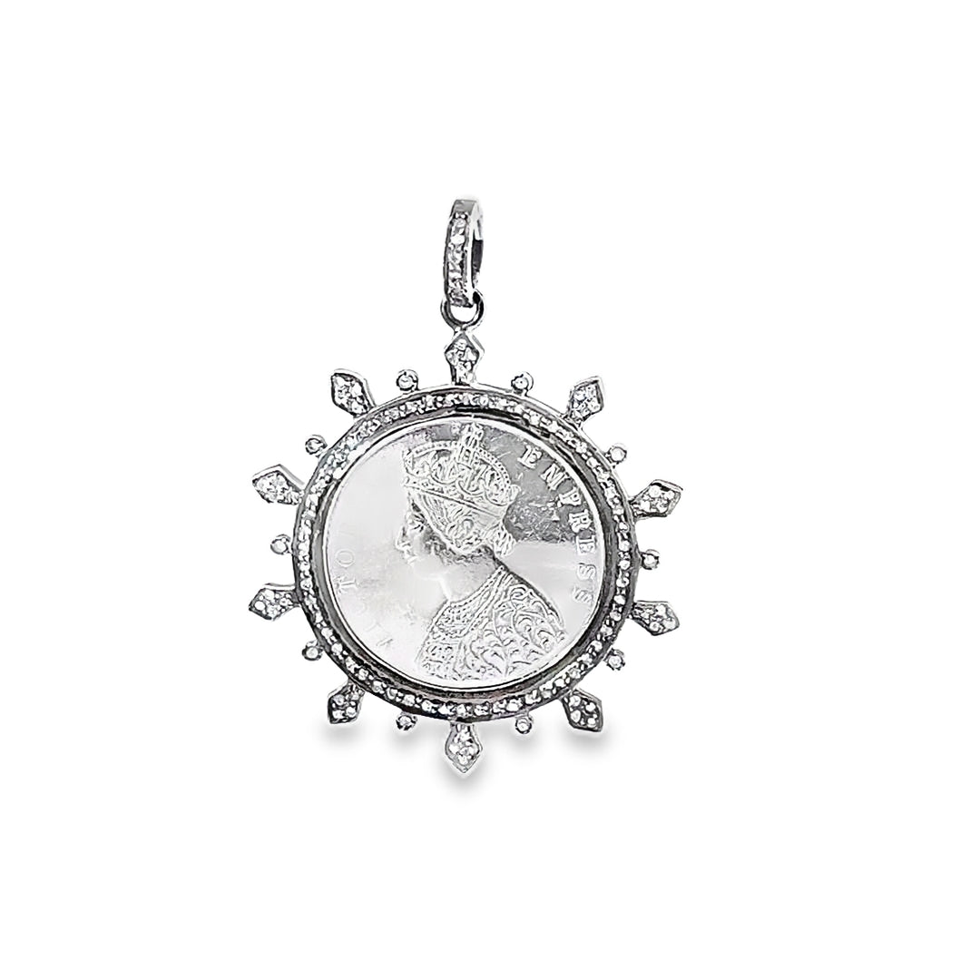 Round Diamond and Silver Coin Pendant