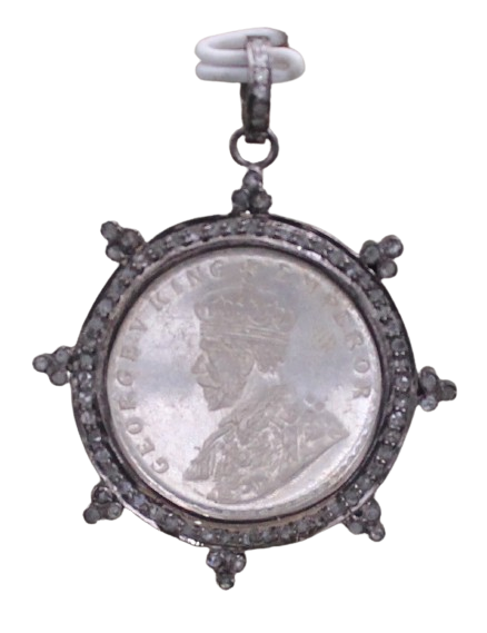 Round Diamond and Silver Coin Pendant