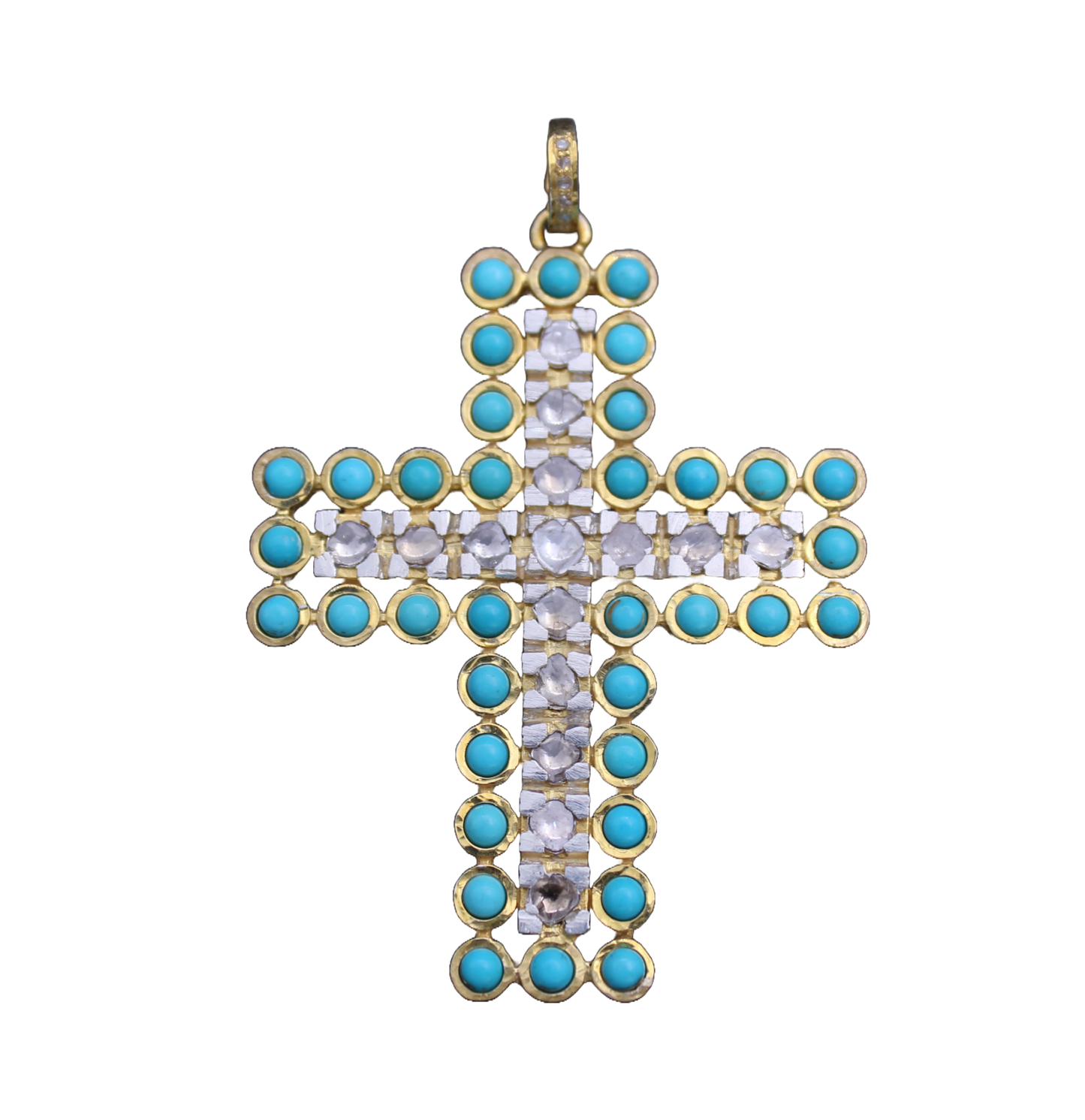 Cross Diamond with Polki and Turquoise Pendant