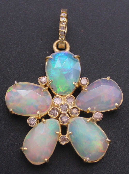 Diamond Flower and Opal Pendant