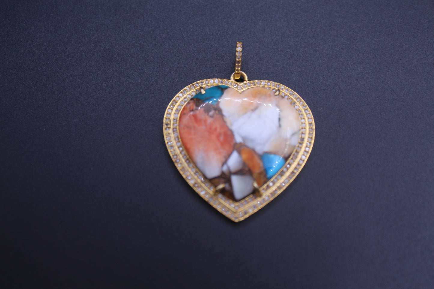 Double Layer Diamond Heart Spiny Oyster Pendant