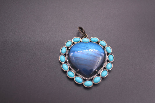 Labro Diamond Heart & Turquoise Pendant