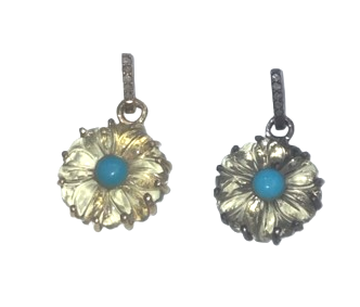 Frosted Crystal Flower With Turquoise Pendant
