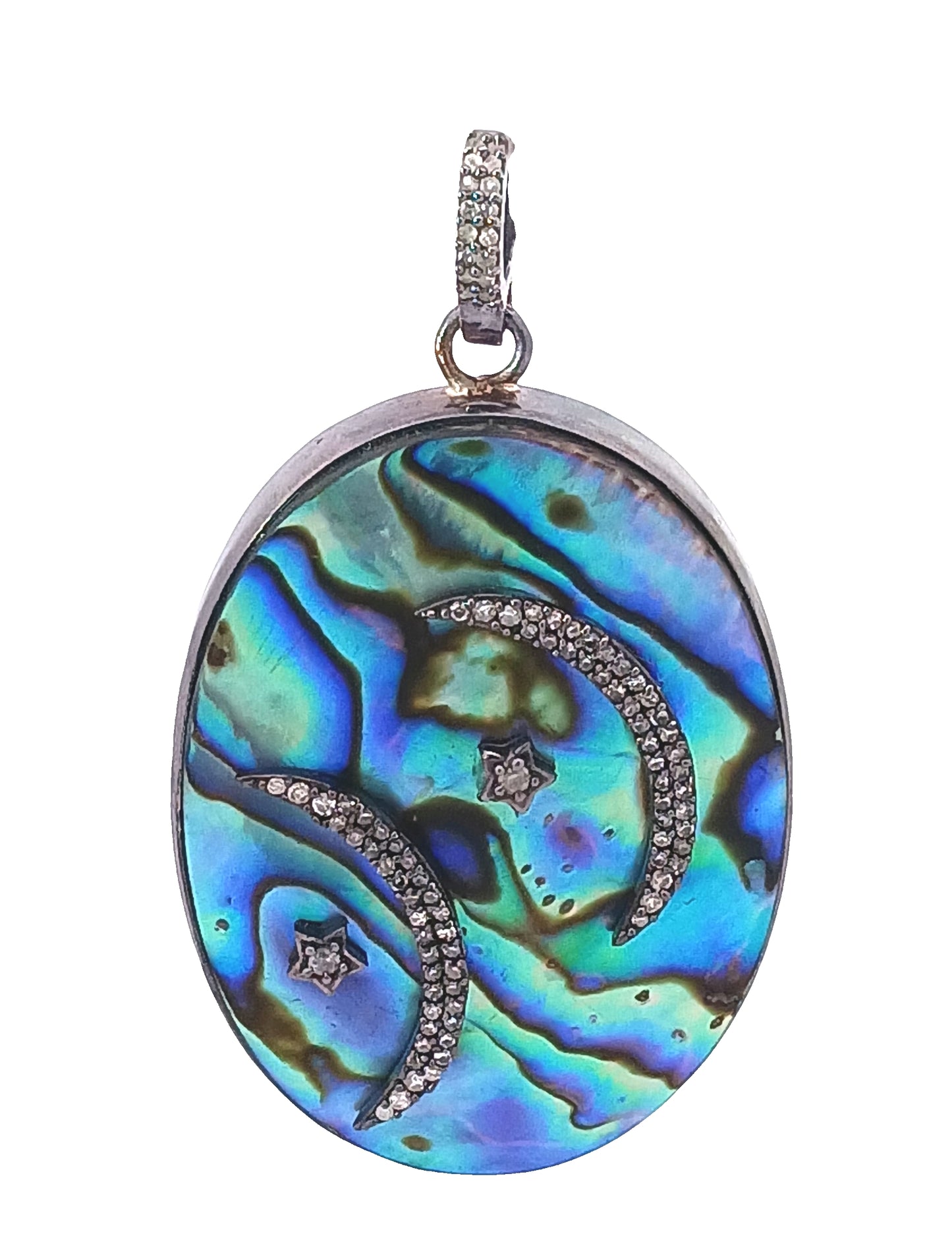Diamond & Abalone Shell Oval and Heart Pendant