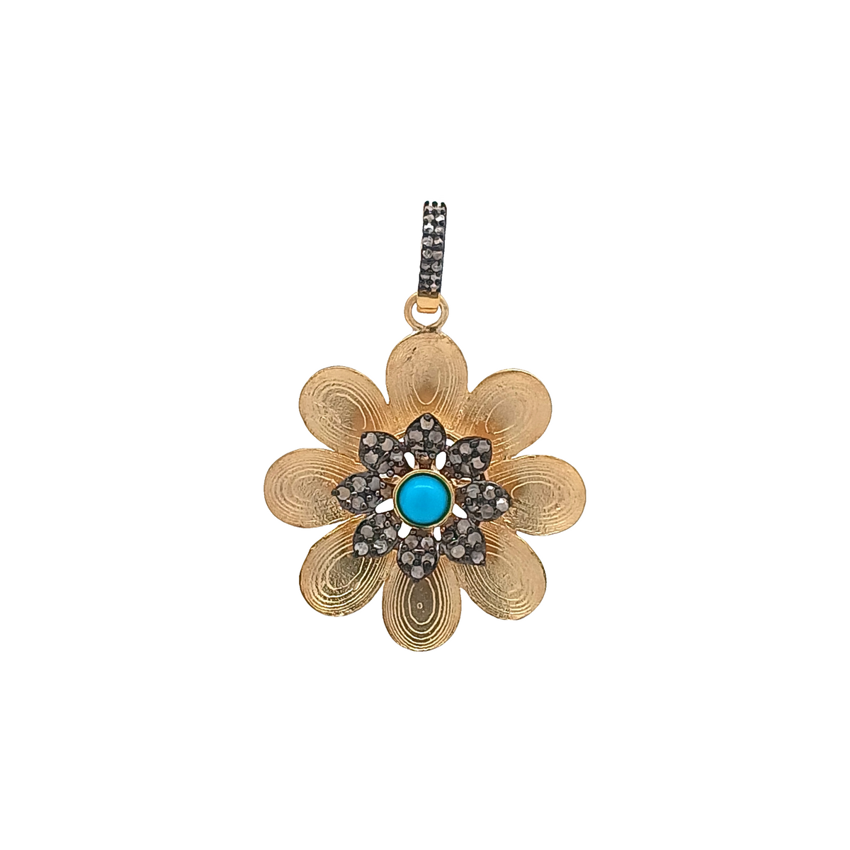 Diamond & Turquoise Two Tone Flower Pendant