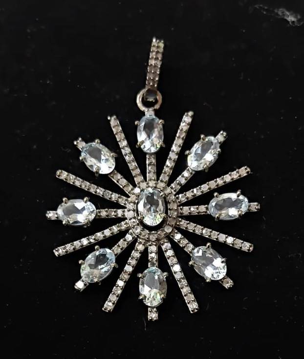 Sun Diamond and Aquamarine Pendant