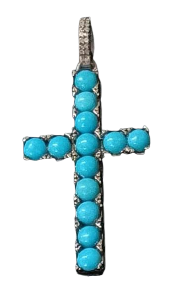 Diamond And Turquoise Cross Pendant
