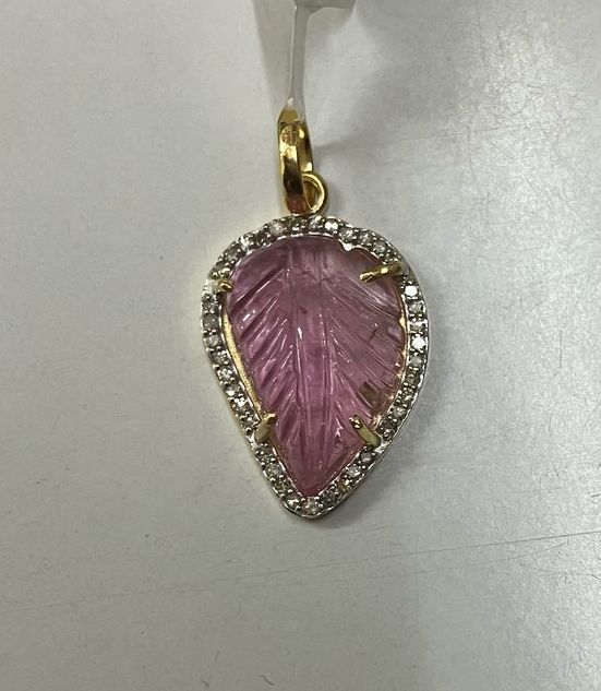 Gold Leaves Diamond and Gemstone Pendant
