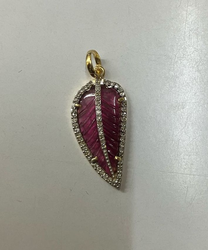 Gold Leaves Diamond and Gemstone Pendant