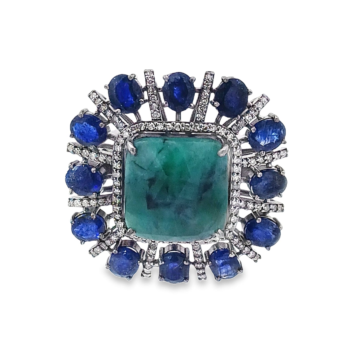 Diamond Emerald & Blue Sapphire Ring