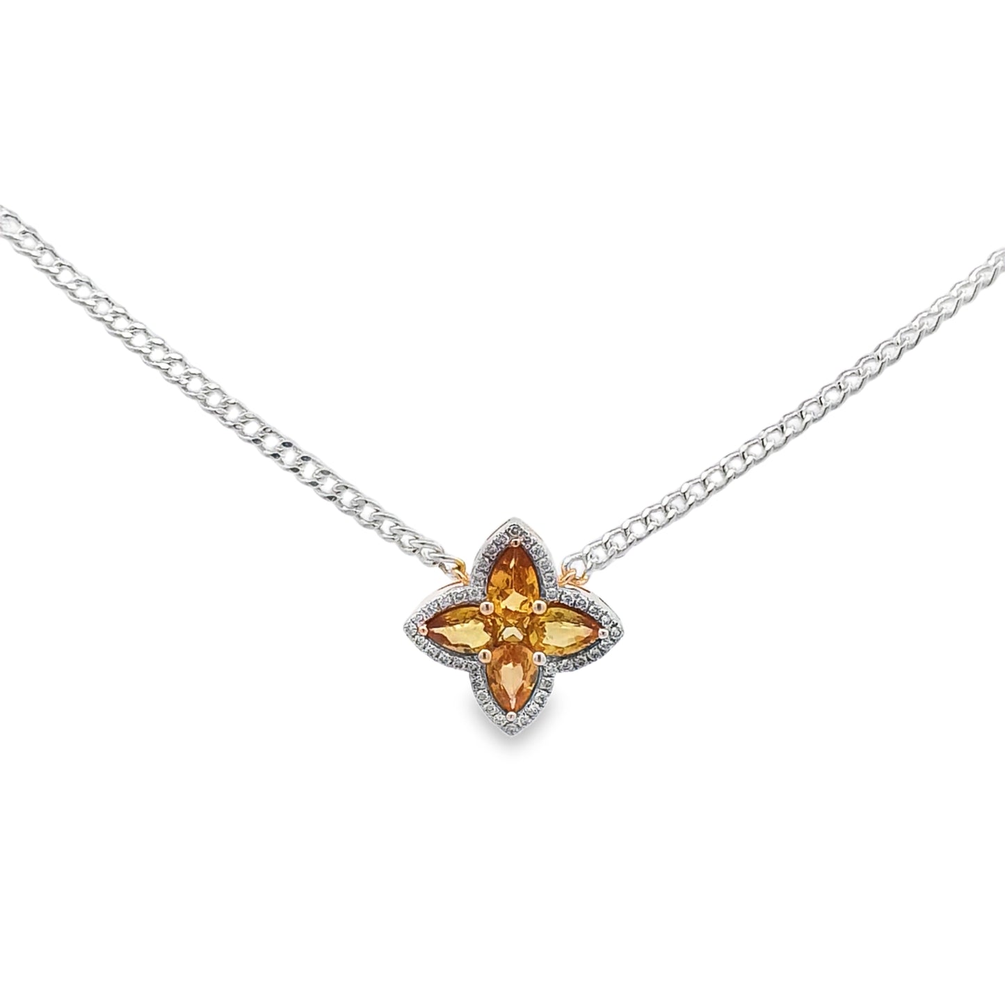 14 kt Gold, Diamond and Yellow Sapphire Flower Necklace