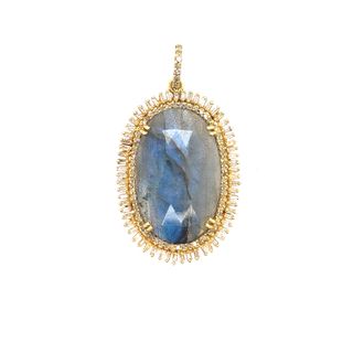 Labradorite Stone and Diamond Baguette Pendant
