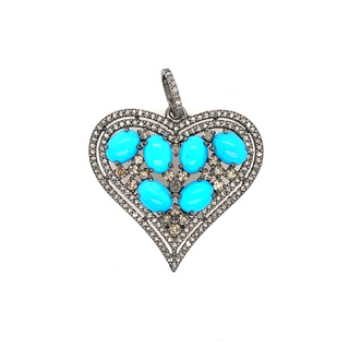 Two Layer Heart Design Diamond and Gemstone Pendant
