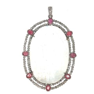 Round Two layer Diamond and Gemstone Pendant