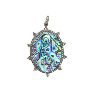 Oval Design Diamond and Stone Pendant