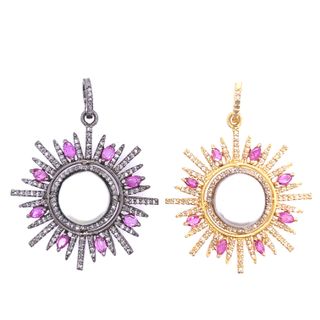 Flower Design Diamond and Gemstone Pendant